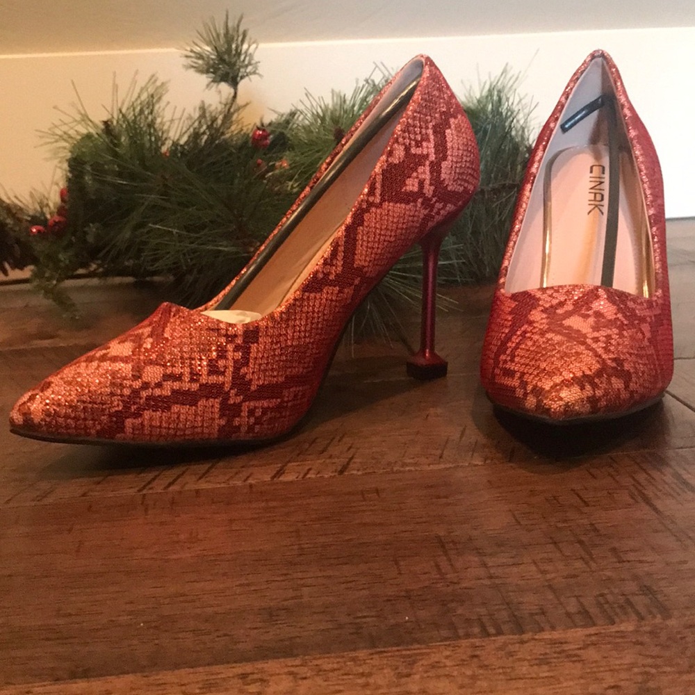 Red Snake Skin Heels - Picture 3 of 4